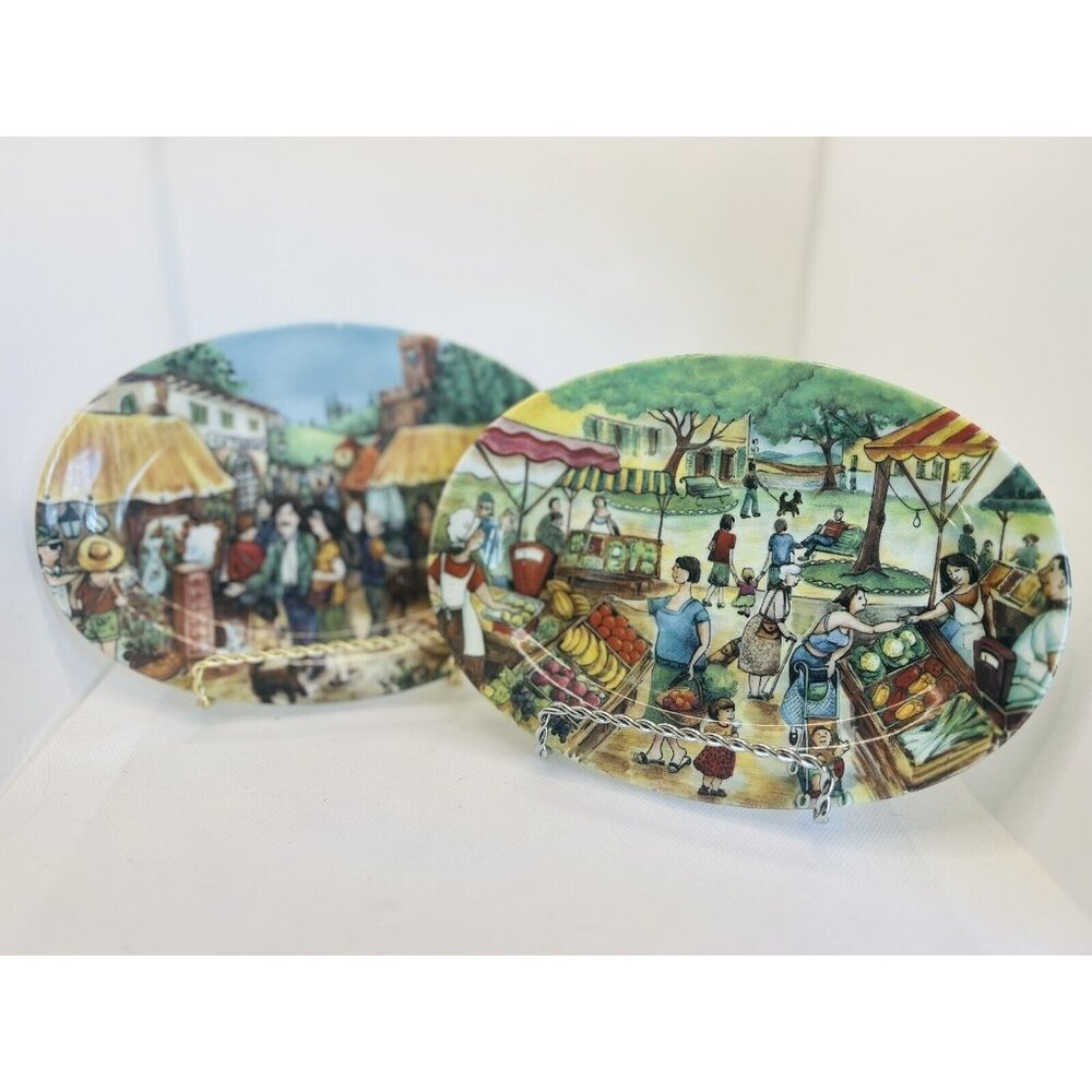 Market Scenes Flower Market Italy Oval Plates Brunelli